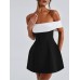 JOULYSHOUSE Off-Shoulder Black and White Dress for Girls – Elegant and Trendy Outfit for Parties and Special Occasions